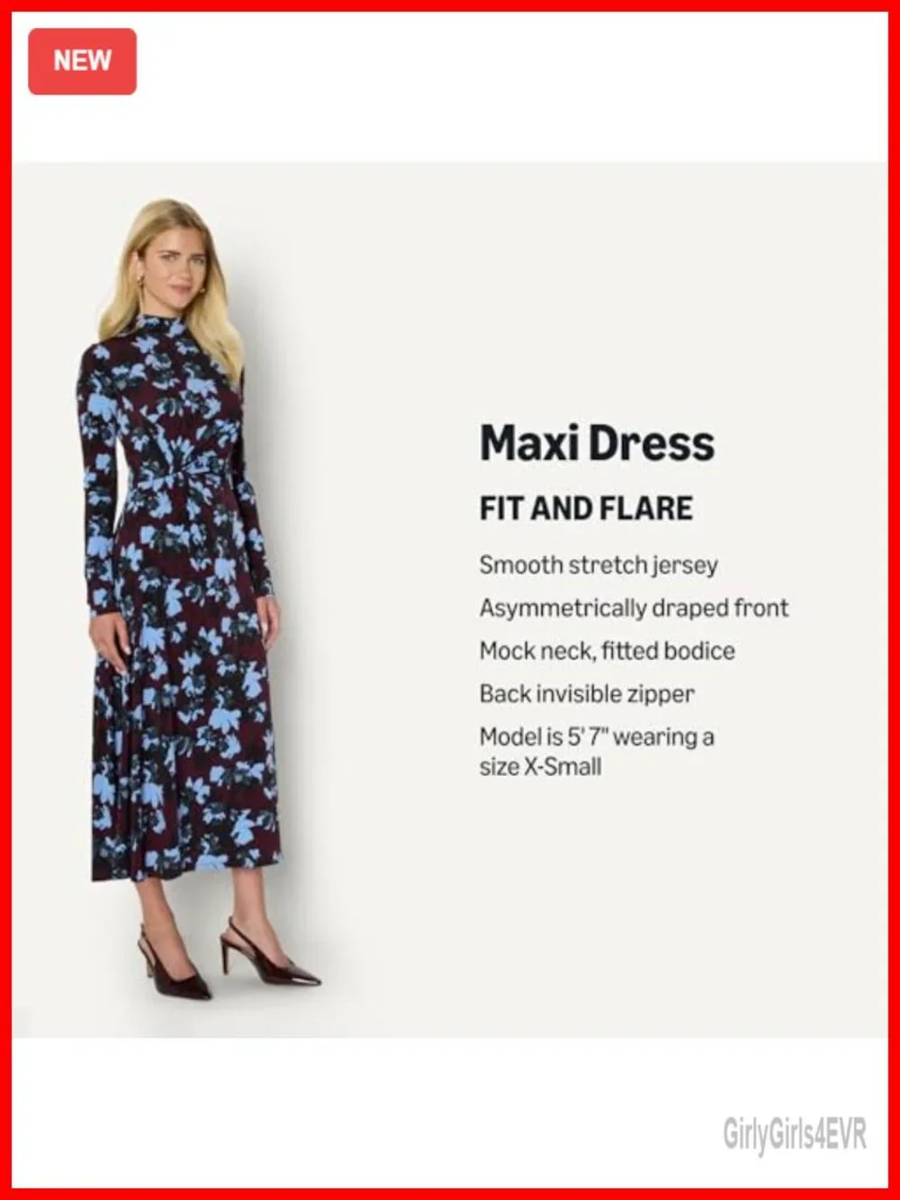 Women's Fit and Flare Long Sleeve Maxi Dress Stretch Jersey Mock Neck